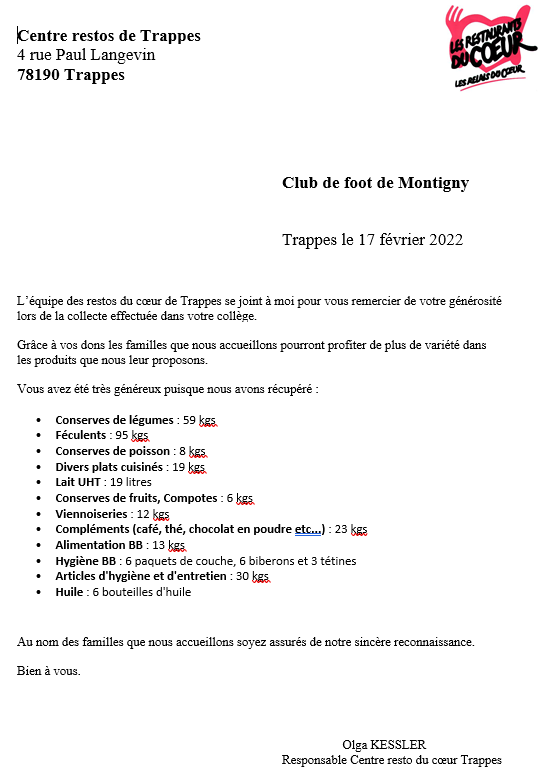 Lettre de remerciements